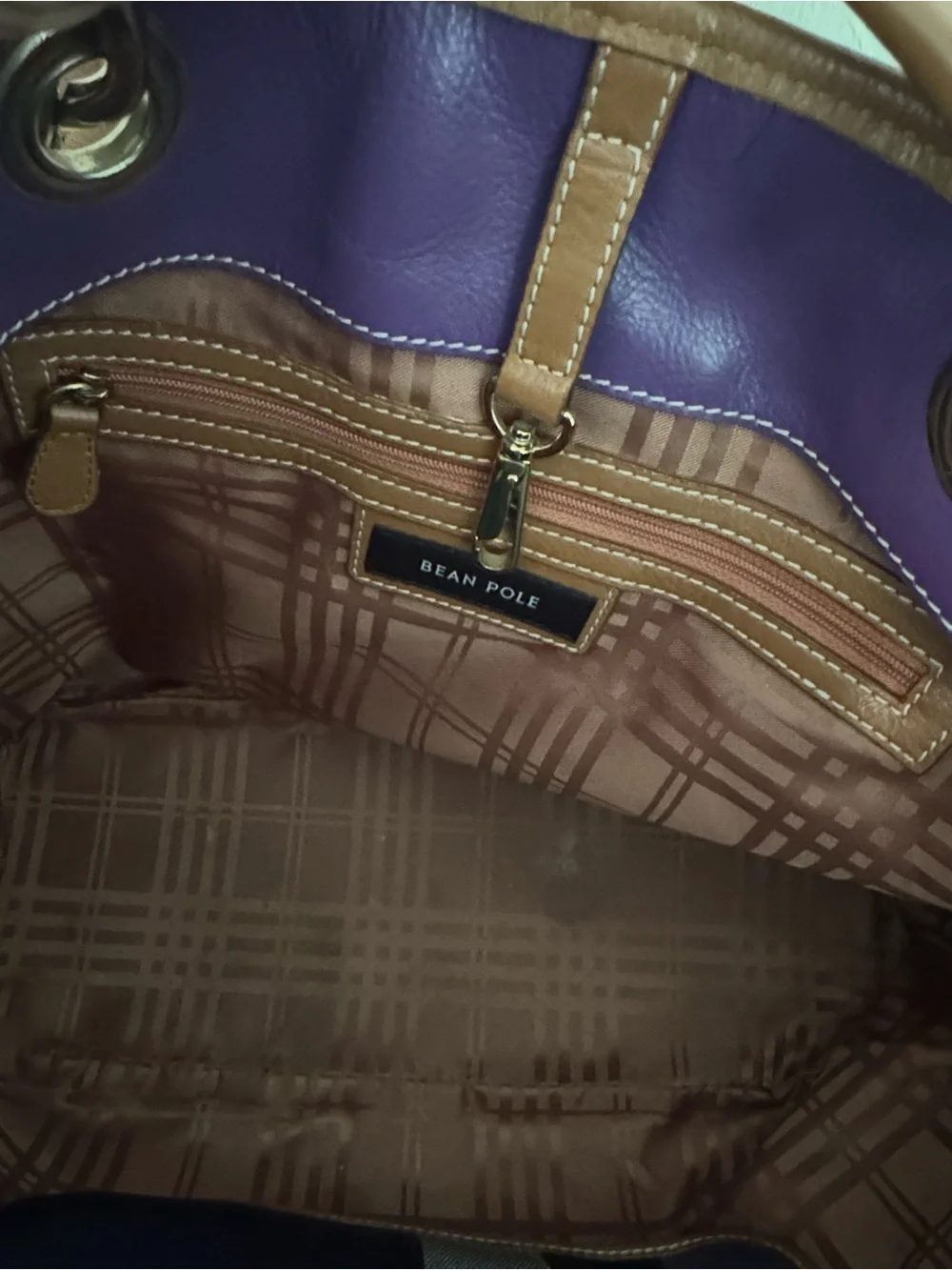 Plaid Canvas Tote with Brown Trim by Bean Pole